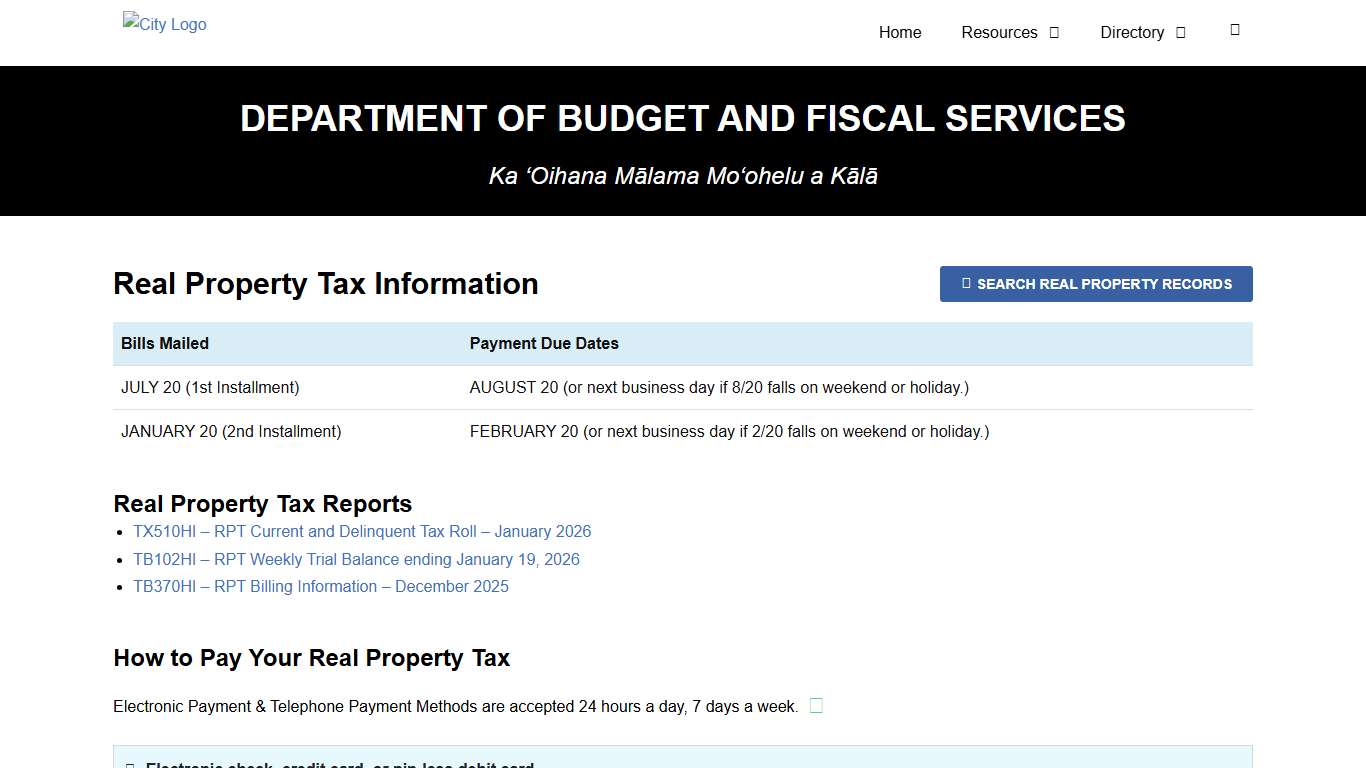 Treasury Division Department of Budget and Fiscal Services